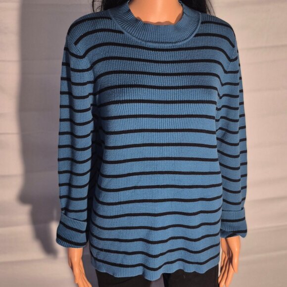 THE TOG SHOP Pretty Cotton sweater, Black and Turquoise stripes, size XL - Picture 6 of 16